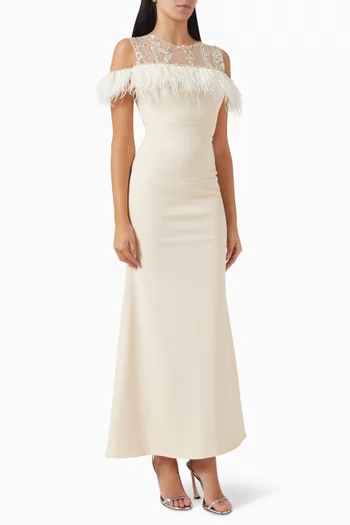 Sequin-embellished Feather Dress in Scuba