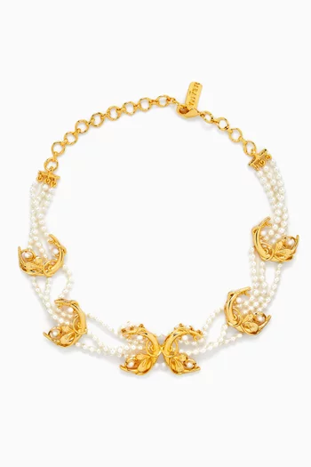 قلادة رقبة لونر بلوسوم مزينة بلؤلؤ نحاس مطلي بذهب عيار 24