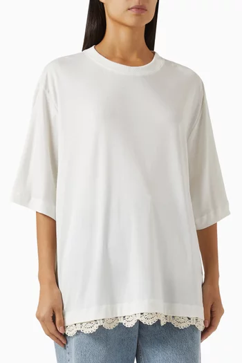 Lace-trim Oversized T-shirt in Cotton