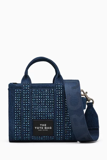 The Small Crystal Crossbody Tote Bag in Denim