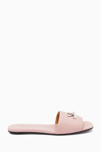 T-Bar Slide Sandals in Leather