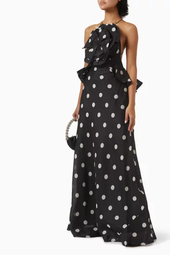 Crush Ruffle Halter Maxi Dress in Linen Blend