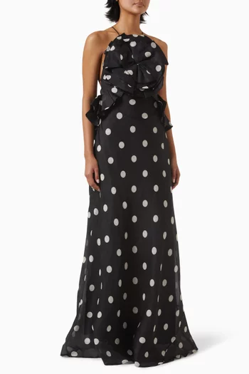 Crush Ruffle Halter Maxi Dress in Linen Blend