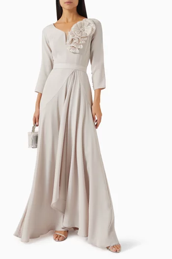 Beaded Floral Applique Dress in Crepe