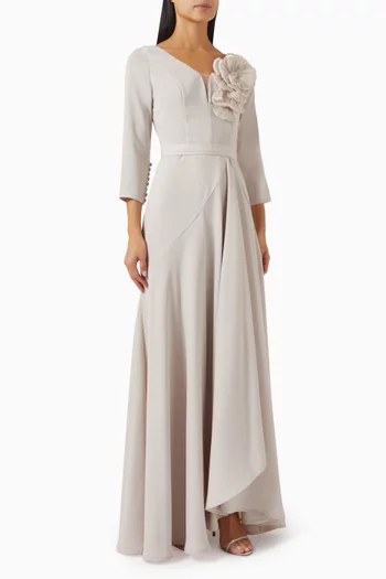 Beaded Floral Applique Dress in Crepe