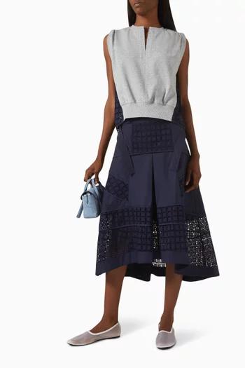 Grid Midi Skirt in Cotton