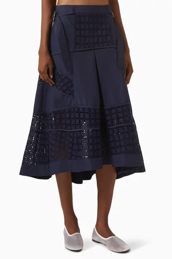 Grid Midi Skirt in Cotton