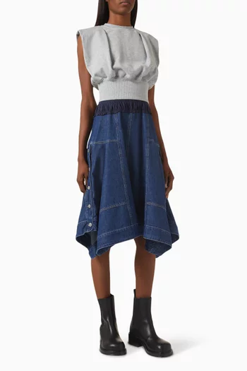 Combo Midi Dress in French Terry & Denim