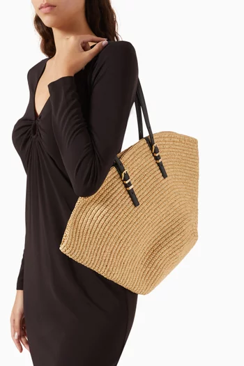 Large Fan Tote Bag in Crochet Straw