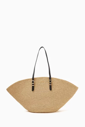 Large Fan Tote Bag in Crochet Straw