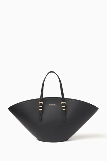 Small Isa Fan Tote Bag in Leather