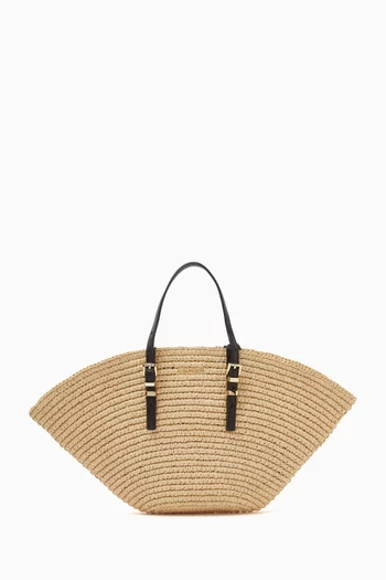 Small Fan Tote Bag in Crochet Straw