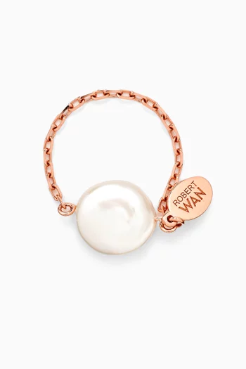 Mother of Pearl Chain Ring in 18kt Rose Gold
