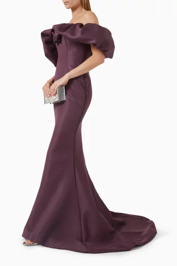 Off-shoulder Gown in Sustainable Mikado