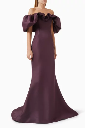 Off-shoulder Gown in Sustainable Mikado