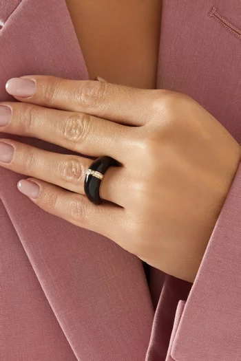 Ceramic Enamel & Diamond Dome Ring in 14kt Gold