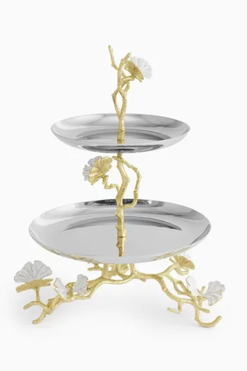 Butterfly Ginkgo Two-Tier Etagere in Stainless Steel