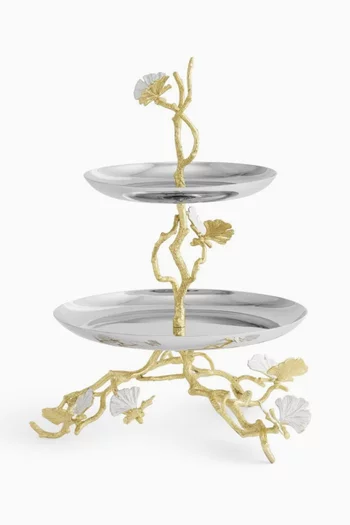 Butterfly Ginkgo Two-Tier Etagere in Stainless Steel