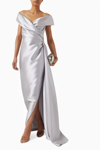 Off-shoulder Side Train Gown in Mikado
