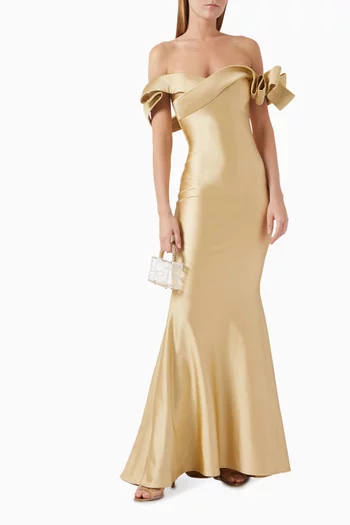 Off-shoulder Ruffle Gown in Mikado