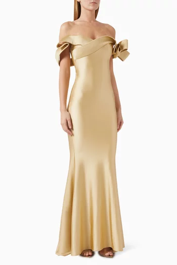 Off-shoulder Ruffle Gown in Mikado