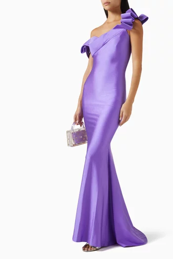 Off-shoulder Ruffle Gown in Mikado