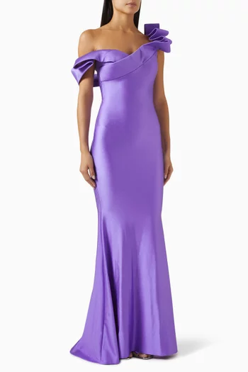 Off-shoulder Ruffle Gown in Mikado