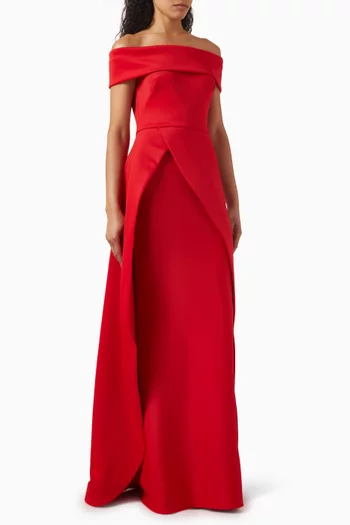 Off-shoulder Gown in Scuba-fabric