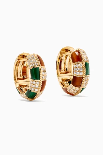 Mini Checkerboard Hoops in Malachite & Tiger’s Eye