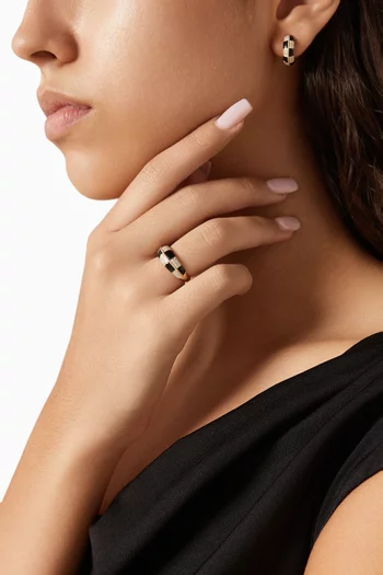 Pair of Mini Onyx Checkerboard Hoops in 9kt Yellow Gold