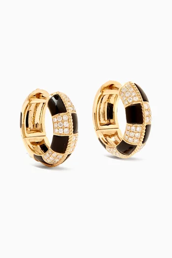 Pair of Mini Onyx Checkerboard Hoops in 9kt Yellow Gold
