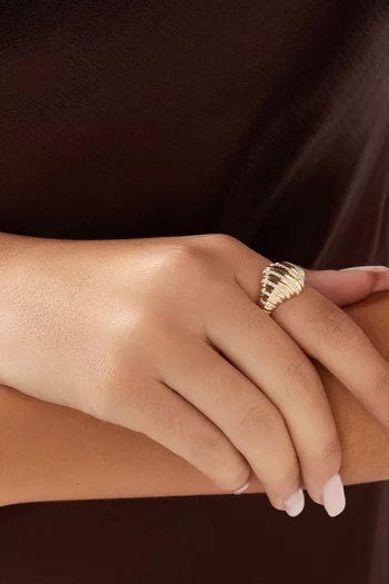 خاتم بيرلنجوت بحلية بيضاوية مرصعة بماس ذهب أصفر عيار 9
