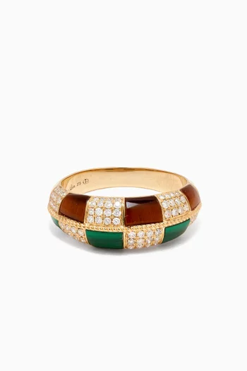 Checkerboard Lapis & Tigers Eye Band Ring in 9kt Gold