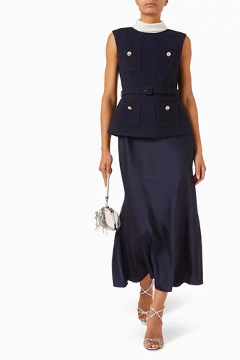 فستان متوسط الطول بحزام بوكليه