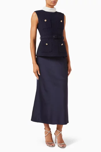 فستان متوسط الطول بحزام بوكليه