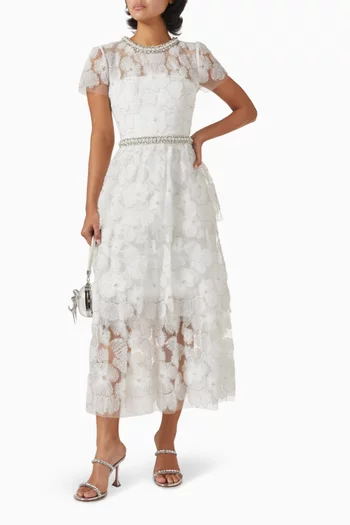 Embellished Tiered Midi Dress in Tulle