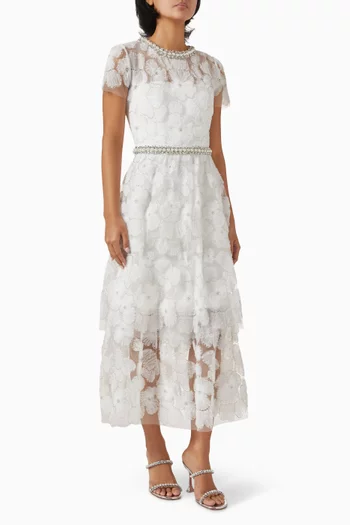 Embellished Tiered Midi Dress in Tulle