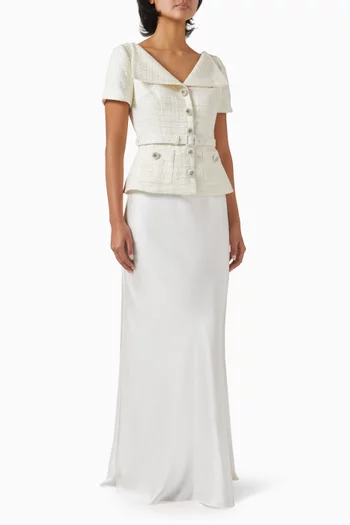 Tailored Maxi Dress in Boucle & Crepe