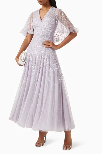 Dappled Sequin Cape Ankle Gown in Tulle