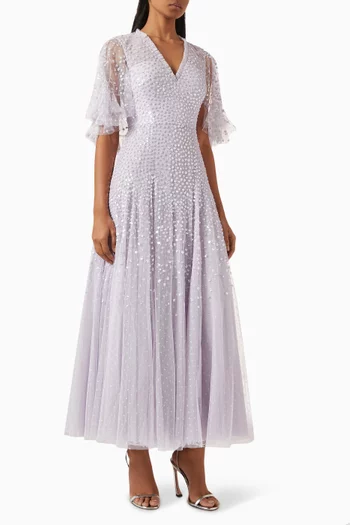 Dappled Sequin Cape Ankle Gown in Tulle