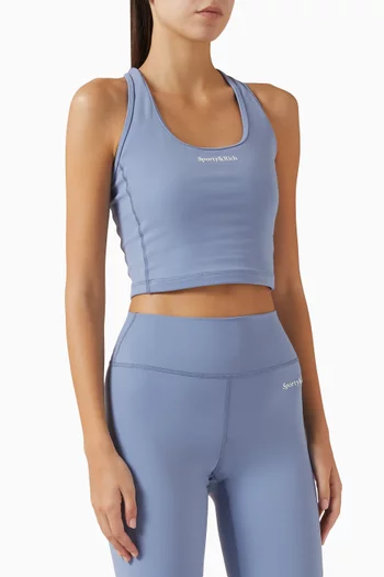 Serif Logo Sports Cropped Tank Top in Stretch Nylon