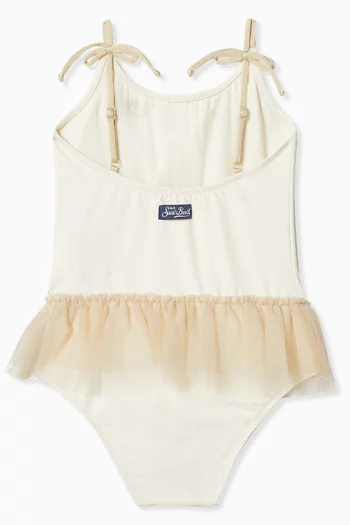 لباس سباحة قطعة واحدة بنقشة صدف مزينة بالغليتر