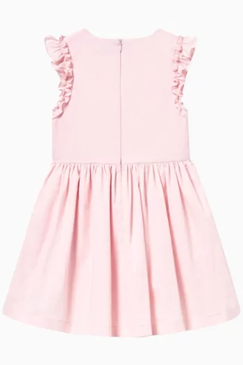 Floral-applique Midi Dress in Cotton-poplin