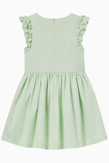 Floral-applique Midi Dress in Cotton-poplin