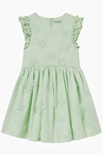 Floral-applique Midi Dress in Cotton-poplin