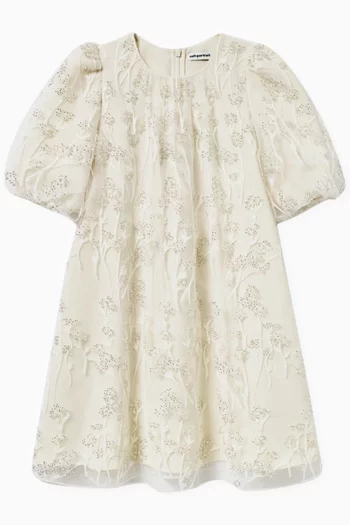 Floral-embellished Midi Dress in Tulle
