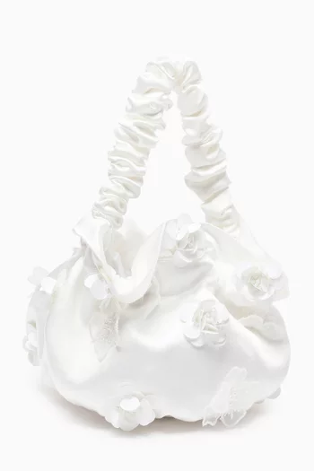 Floral-applique Top-handle Bag in Satin