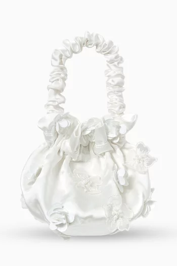 Floral-applique Top-handle Bag in Satin