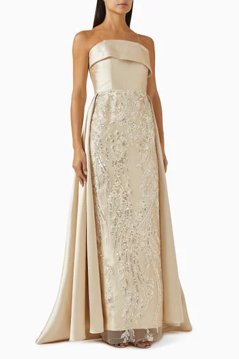 Sequin-embellished Strapless Gown