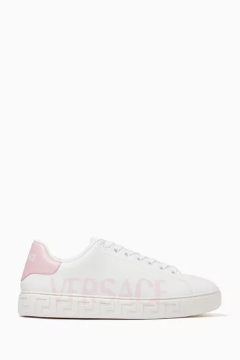 Greca Logo Sneakers in Faux Leather